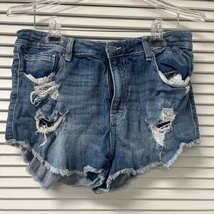 Eunina Lulu High Rise Cut Off Distressed Denim Shorts Sz L